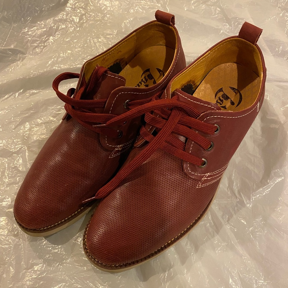 Beta Leather Derbys Shoes cognac red lace up stitched men's size 9